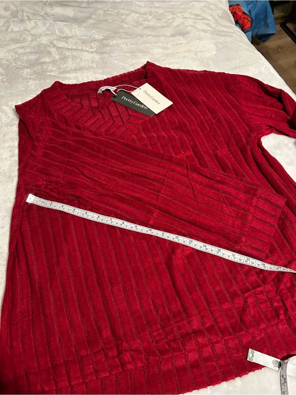 Plus Size V-Neck Ribbed Sweater - Crimson Red - Picture 4 of 7